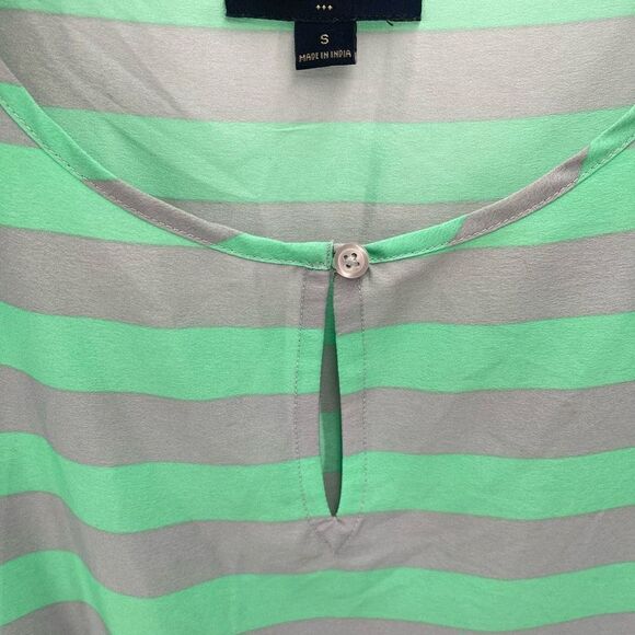 Banana Republic Womens Blouse Top Striped Roll Tab Sleeve Small Green Gray - Picture 5 of 13
